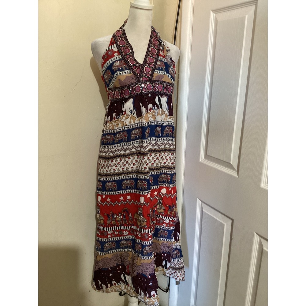 Delia's Elephant Print Halter Maxi Dress Bohemian Festival Resortwear Size XS